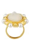 Shop_Zariin_Gold Plated Pearls Motif Adjustable Ring _at_Aza_Fashions