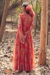 Shop_Paulmi and Harsh_Red Chanderi, Cotton Lace, Embroidery, Tassels Round Orange Maxi Dress And Scarf _at_Aza_Fashions