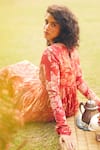 Shop_Paulmi and Harsh_Red Chanderi, Cotton Embroidery Round Floral Print Anarkali Maxi Dress And Scarf _Online_at_Aza_Fashions