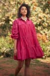 Buy_Paulmi and Harsh_Pink Organza, Lace, Beads Collared Hot Embroidered Short Dress _at_Aza_Fashions