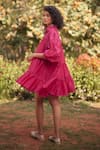 Buy_Paulmi and Harsh_Pink Organza, Lace, Beads Collared Hot Embroidered Short Dress _Online_at_Aza_Fashions