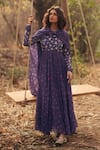 Buy_Paulmi and Harsh_Green Chanderi Beads, Embroidery Round Neck Floral Print Anarkali Set _at_Aza_Fashions