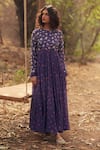 Shop_Paulmi and Harsh_Green Chanderi Beads, Embroidery Round Neck Floral Print Anarkali Set _Online_at_Aza_Fashions