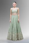 Buy_Samyukta Singhania_Green Satin, Polyester, Chiffon Beads, Sequins, Embroidered Classic Lehenga Set 