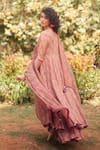 Shop_Paulmi and Harsh_Brown Chanderi, Cotton, Organza Round Vintage Floral Anarkali Set With Dupatta _at_Aza_Fashions