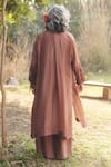 Shop_Paulmi and Harsh_Brown Silk Organza Embroidery V-, Open Mocha Jacket Jumpsuit _at_Aza_Fashions