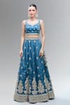 Buy_Samyukta Singhania_Blue Tissue Beads, Sequins, Zari, Pearls, Stones Classic Lehenga Set 