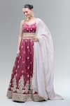 Buy_Samyukta Singhania_Maroon Tissue Beads, Sequins, Zari, Pearls, Stones Classic Lehenga Set _at_Aza_Fashions