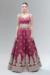 Samyukta Singhania_Maroon Tissue Beads, Sequins, Zari, Pearls, Stones Classic Lehenga Set _Online_at_Aza_Fashions