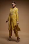 Shop_NIRRAAMYAA_Beige Crepe, Brocade Rhinestones Round Neck Kurta Pant Set With _Online_at_Aza_Fashions