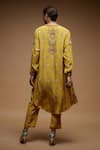 Shop_NIRRAAMYAA_Beige Crepe, Brocade Rhinestones Round Neck Kurta Pant Set With _at_Aza_Fashions