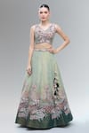 Buy_Samyukta Singhania_Green Net Embroidery, Sequins, Beads, Zari, Pearls, Stones Classic Lehenga Set _Online_at_Aza_Fashions