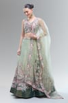 Shop_Samyukta Singhania_Green Net Embroidery, Sequins, Beads, Zari, Pearls, Stones Classic Lehenga Set _Online_at_Aza_Fashions