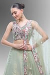 Samyukta Singhania_Green Net Embroidery, Sequins, Beads, Zari, Pearls, Stones Classic Lehenga Set _at_Aza_Fashions