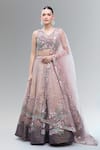 Buy_Samyukta Singhania_Purple Net Embroidery, Beads, Sequins, Zari, Pearls, Floral Scenery Lehenga Set _at_Aza_Fashions