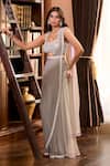 Shop_Aariyana Couture_Gray Tulle, Modal, Satin Embroidery, Pearls Grey Hand Pre-draped Saree Set _at_Aza_Fashions