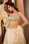 Buy_Aariyana Couture_Gold Tissue Embroidery, Ruffles Sweetheart Neck Hand Lehenga Set _Online_at_Aza_Fashions
