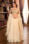Shop_Aariyana Couture_Gold Tissue Embroidery, Ruffles Sweetheart Neck Hand Lehenga Set _at_Aza_Fashions