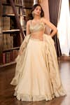 Buy_Aariyana Couture_Gold Tissue Embroidery, Ruffles Sweetheart Neck Hand Lehenga Set _Online
