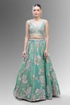 Buy_Samyukta Singhania_Green Net Beads, Sequins, Zari, Stones Sea Embroidered Classic Lehenga Set _Online_at_Aza_Fashions