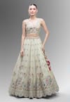 Buy_Samyukta Singhania_Cream Tissue Beads, Sequins, Zari, Classic Lehenga Set With Pink Dupatta _Online_at_Aza_Fashions