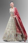 Shop_Samyukta Singhania_Cream Tissue Beads, Sequins, Zari, Classic Lehenga Set With Pink Dupatta _Online_at_Aza_Fashions