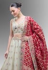 Samyukta Singhania_Cream Tissue Beads, Sequins, Zari, Classic Lehenga Set With Pink Dupatta _at_Aza_Fashions