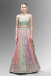 Buy_Samyukta Singhania_Multi Color Tissue, Net Embroidery, Beads, Multicolor Classic Lehenga Set _Online_at_Aza_Fashions