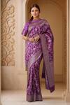 Buy_Samyukta Singhania_Purple Georgette Embroidery Woven Floral Vine Handloom Saree_at_Aza_Fashions