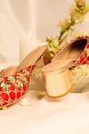 5elements_Red Embroidery, Beads Designer Nabhya Mule Heel _at_Aza_Fashions
