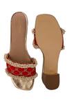 Shop_5elements_Red Beads, Embroidery Designer Adhika Slider Heels _at_Aza_Fashions