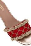 5elements_Red Beads, Embroidery Designer Adhika Slider Heels _at_Aza_Fashions