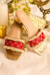 Buy_5elements_Red Beads, Embroidery Designer Adhika Slider Heels _at_Aza_Fashions