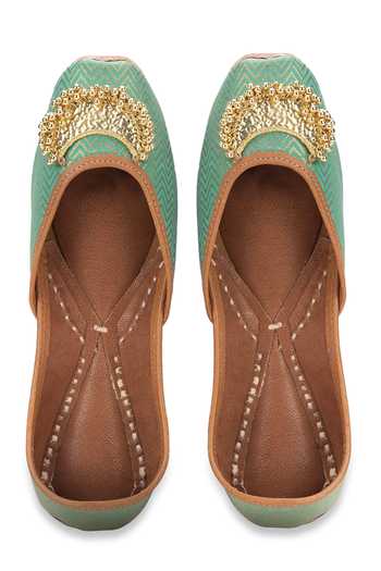 Shop_5elements_Green Designer Juttis With Embellishments _at_Aza_Fashions