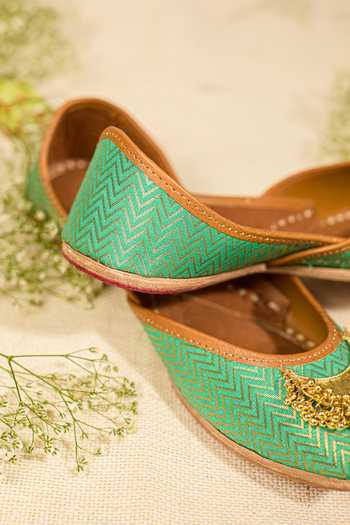 Shop_5elements_Green Designer Juttis With Embellishments _Online_at_Aza_Fashions