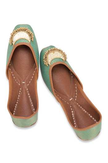 5elements_Green Designer Juttis With Embellishments _at_Aza_Fashions
