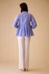 Shop_BUNKA_Blue Cotton Lace Mandarin Collar Ira Top - _at_Aza_Fashions