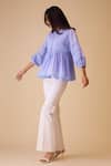 Buy_BUNKA_Blue Cotton Lace Mandarin Collar Ira Top - _Online_at_Aza_Fashions