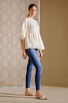 Shop_BUNKA_White Cotton Lace Mandarin Collar Ira Top - Ivory _at_Aza_Fashions