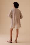 Shop_BUNKA_Beige Cotton Embroidery Round Neck Designer Short Dress _at_Aza_Fashions