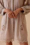 Buy_BUNKA_Beige Cotton Embroidery Round Neck Designer Short Dress _Online_at_Aza_Fashions