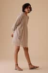 Shop_BUNKA_Beige Cotton Embroidery Round Neck Designer Short Dress _Online_at_Aza_Fashions