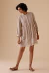 BUNKA_Beige Cotton Embroidery Round Neck Designer Short Dress _at_Aza_Fashions