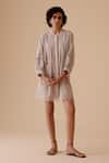 Buy_BUNKA_Beige Cotton Embroidery Round Neck Designer Short Dress 
