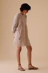 Shop_BUNKA_Beige Cotton Embroidery Round Neck Designer Short Dress 
