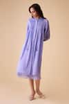 Shop_BUNKA_Purple Cotton Embroidery Collared Meera Long Lilac Designer Dress _at_Aza_Fashions