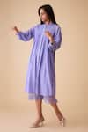 Buy_BUNKA_Purple Cotton Embroidery Collared Meera Long Lilac Designer Dress _at_Aza_Fashions