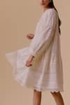 Buy_BUNKA_White Cotton Embroidery V-neck Designer Ivory Short Dress _Online_at_Aza_Fashions