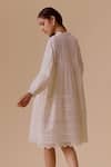 Shop_BUNKA_White Cotton Embroidery V-neck Designer Ivory Short Dress _at_Aza_Fashions
