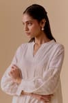 BUNKA_White Cotton Embroidery V-neck Designer Ivory Short Dress _at_Aza_Fashions